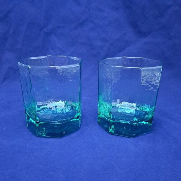 Libbey Facets Green Old Fashioned Glasses Set Of 2 - Picture 1 of 5